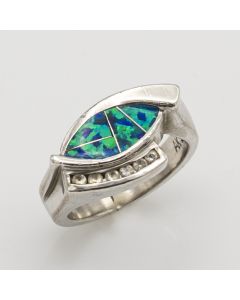 Sterling Silver Mexican Opal Inlay Ring with Cubic Zirconia