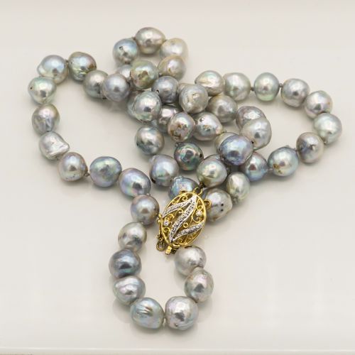 Gray Baroque Pearl Necklace with 14K Gold Clasp
