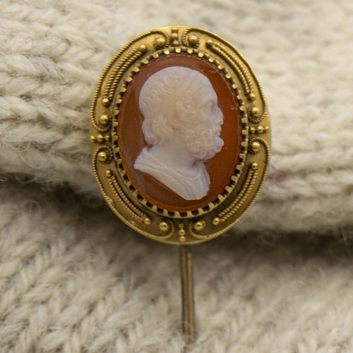 Antique Coral Cameo 14k Yellow Gold Pin