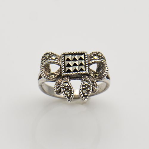 Sterling Silver 925 Marcasite Bow Ring 