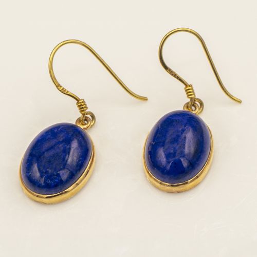  Estate 18K Yellow Gold Lapis Lazuli Earrings 