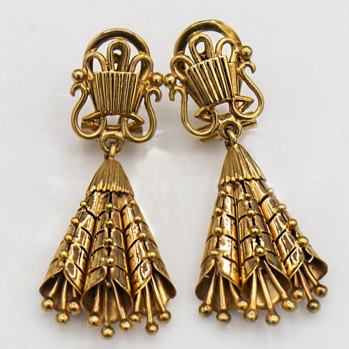 Antique 18K Pink Gold Dangle Earrings with Hand Wire Detail (Circa 1940s)