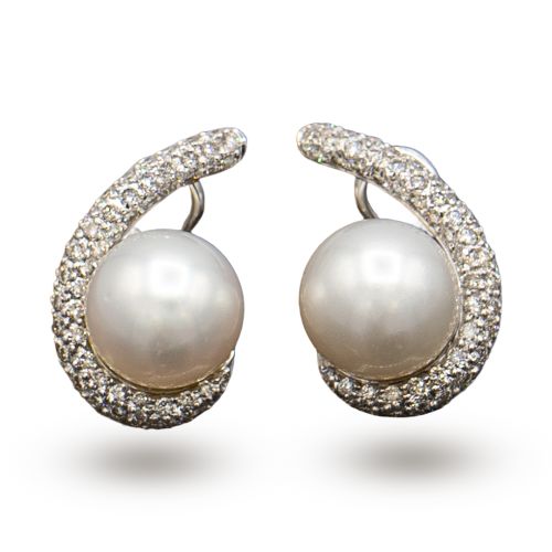 Swirl Design South Sea Pearl Earrings 18K